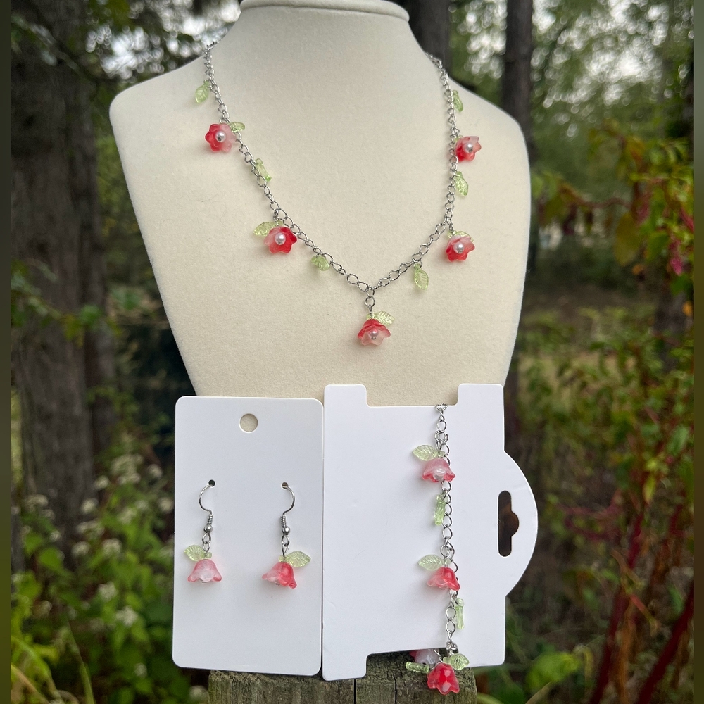 LILY OF THE VALLEY - Nature Inspired 3pc Set - Necklace, Bracelet, Earrings